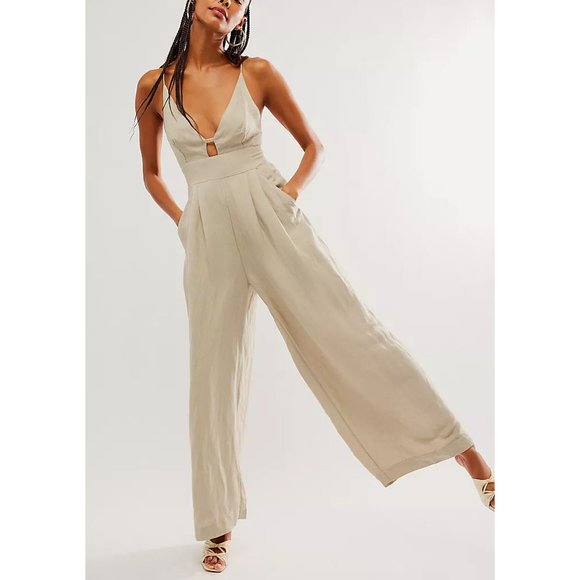 Free People Pants - Free People Emma Linen Jumpsuit Alfalfa Size Large